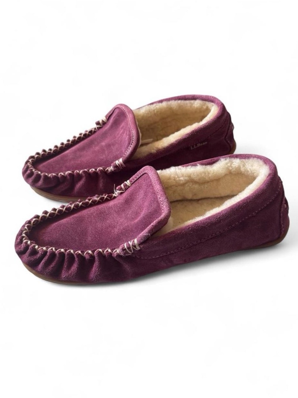 L.L. Bean Women's Suede Moccasin Slippers in Plum